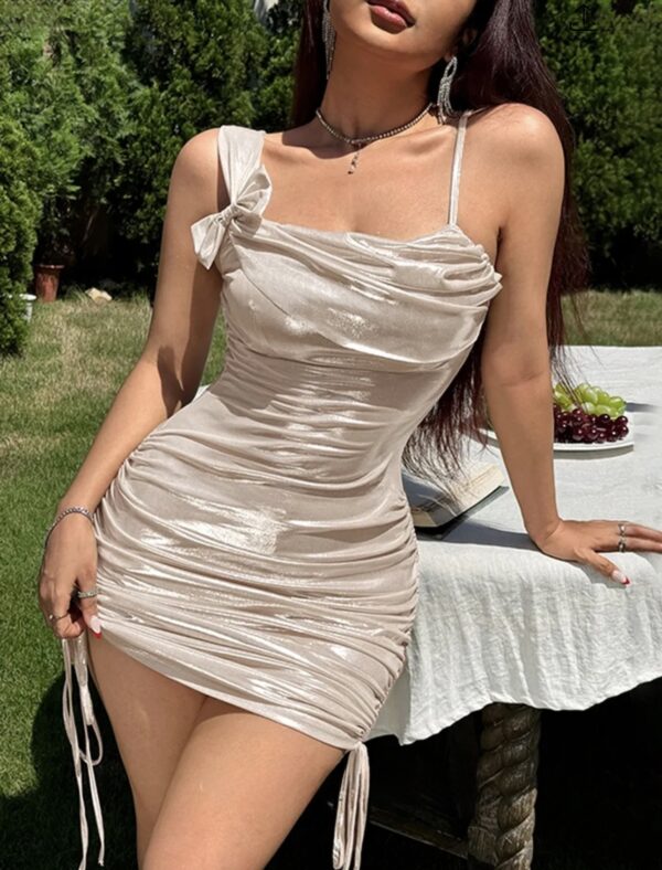 Champagne Lace Up Cocktail Mini Dress - Image 4