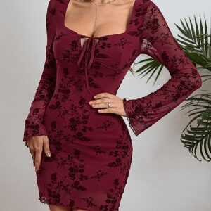 Neck Tie Up Lace Mini Dress - Image 7