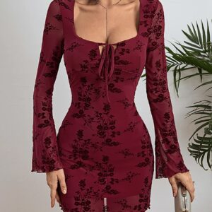 Neck Tie Up Lace Mini Dress - Image 6