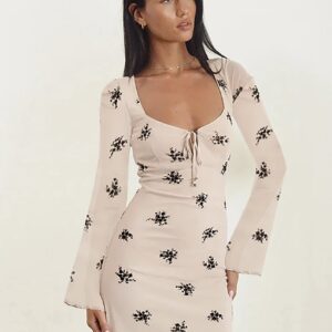 Neck Tie Up Lace Mini Dress - Image 4