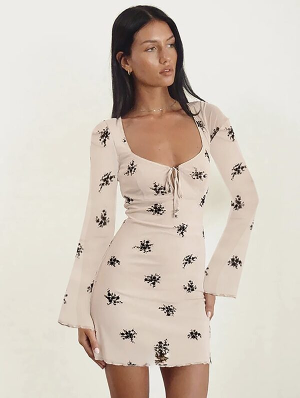 Neck Tie Up Lace Mini Dress - Image 4