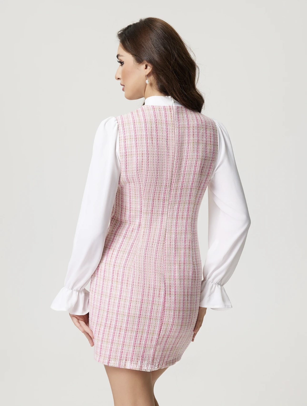 Pink Checkered Mini Dress - Image 4