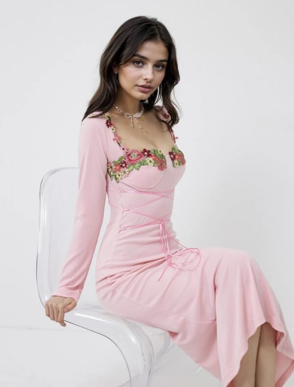 Embroidered Full Sleeves Midi Dress - Image 3