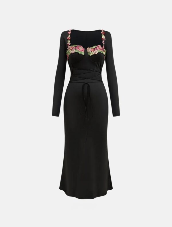 Embroidered Full Sleeves Midi Dress - Image 4