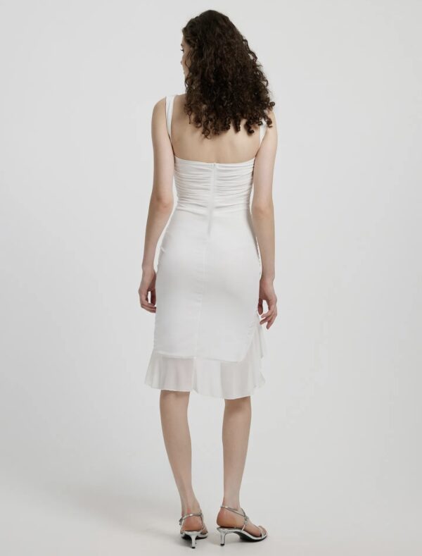 Asymmetric Mesh Ruffle Midi Dress - Image 15