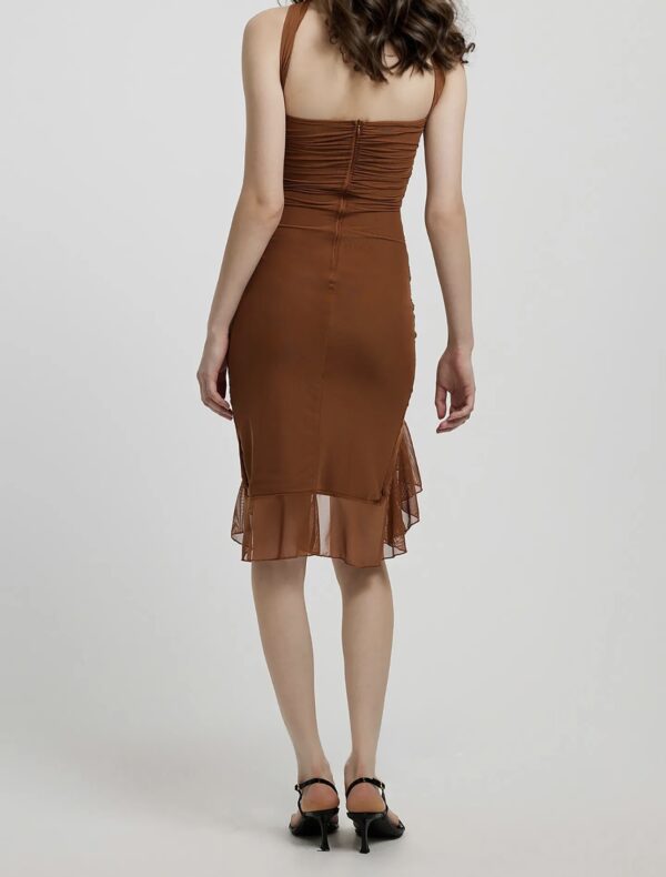 Asymmetric Mesh Ruffle Midi Dress - Image 12