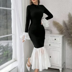Black & White Ruffle Midi Dress - Image 5