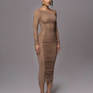 Ruched Off Shoulder Midi Dress - Image 5
