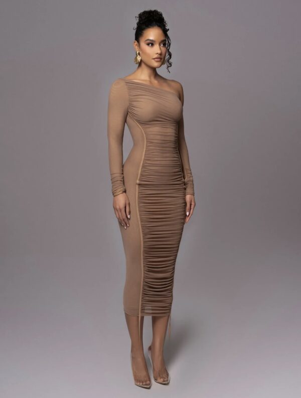 Ruched Off Shoulder Midi Dress - Image 5