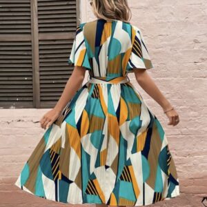 Line Pleated V Neck Dress - Image 15