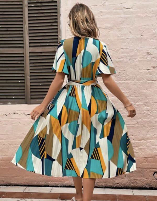 Line Pleated V Neck Dress - Image 15