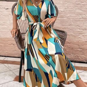 Line Pleated V Neck Dress - Image 14