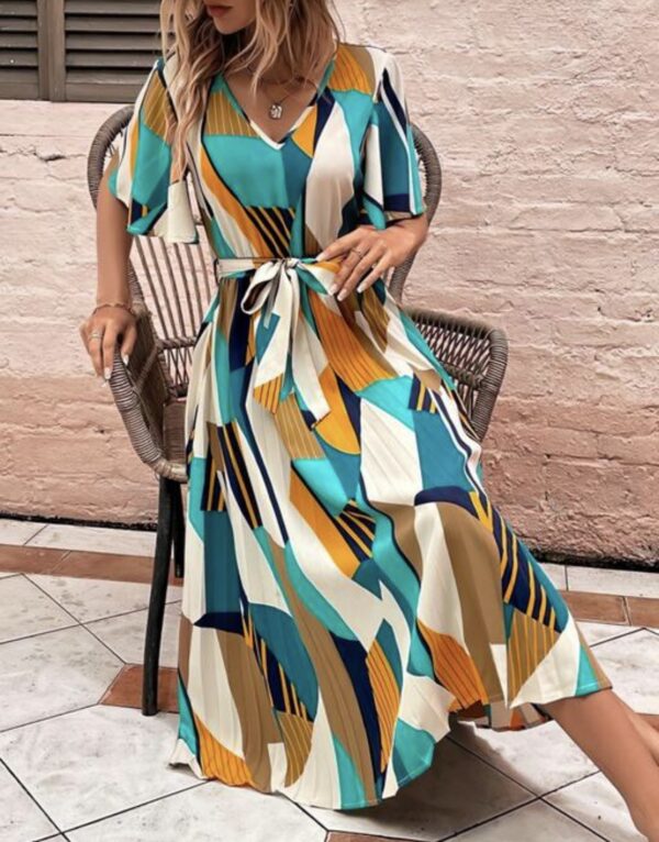 Line Pleated V Neck Dress - Image 14