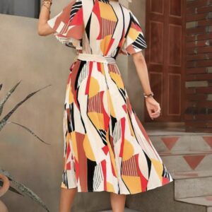 Line Pleated V Neck Dress - Image 13