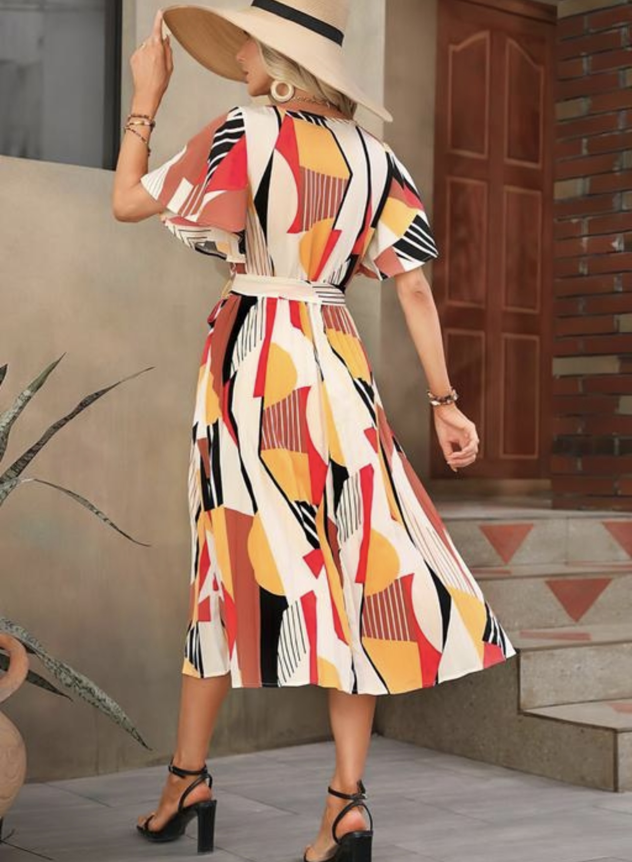 Line Pleated V Neck Dress - Image 13