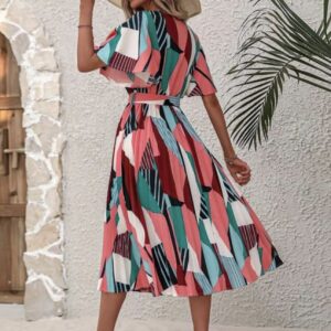 Line Pleated V Neck Dress - Image 9