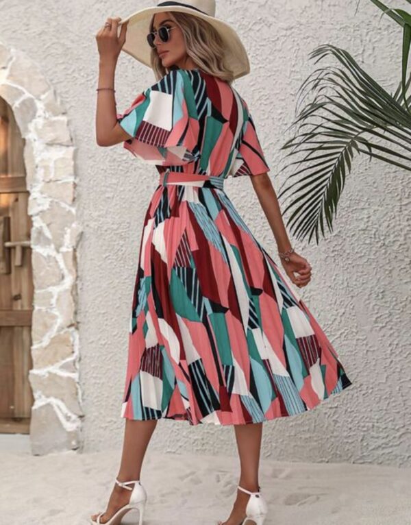 Line Pleated V Neck Dress - Image 9