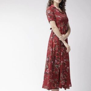 Collar Flower Print A- Line Dress - Image 5