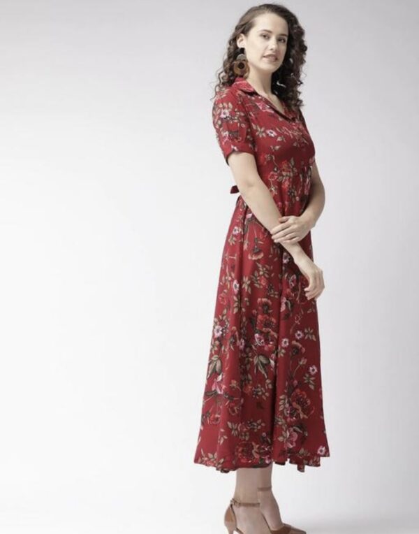 Collar Flower Print A- Line Dress - Image 5