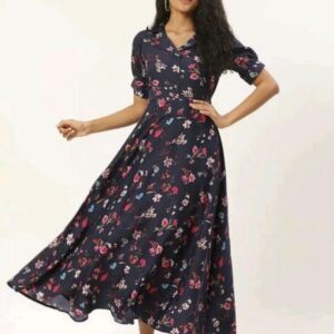 Collar Flower Print A- Line Dress - Image 15
