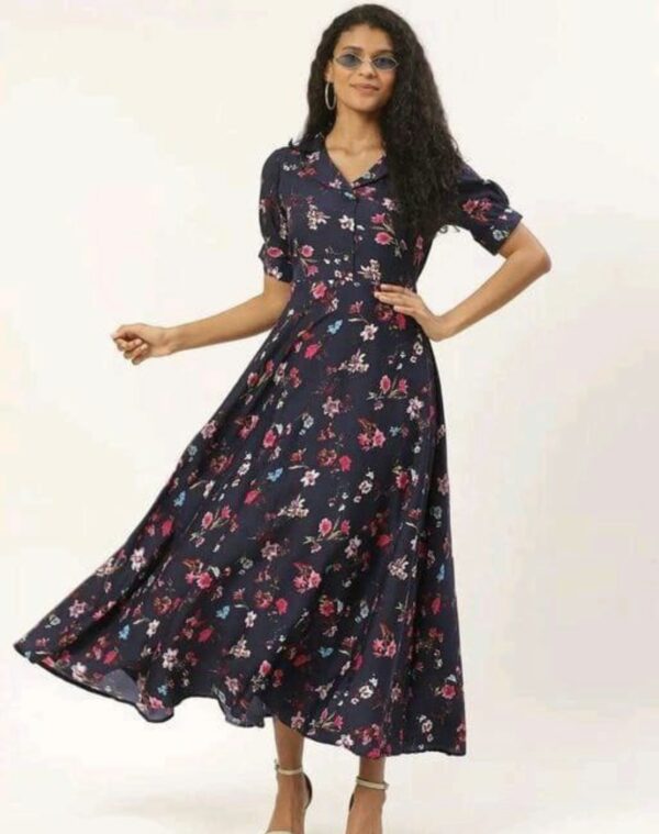Collar Flower Print A- Line Dress - Image 15