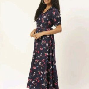 Collar Flower Print A- Line Dress - Image 4