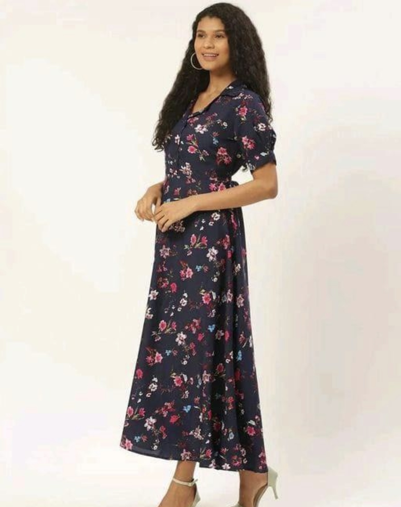 Collar Flower Print A- Line Dress - Image 4