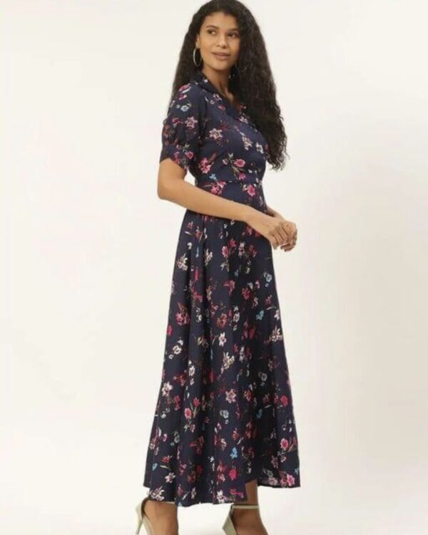 Collar Flower Print A- Line Dress - Image 13