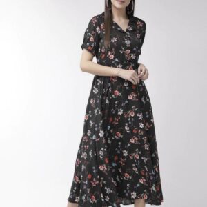 Collar Flower Print A- Line Dress - Image 12