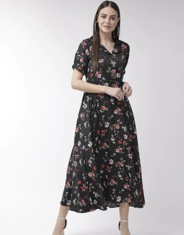 Collar Flower Print A- Line Dress - Image 12