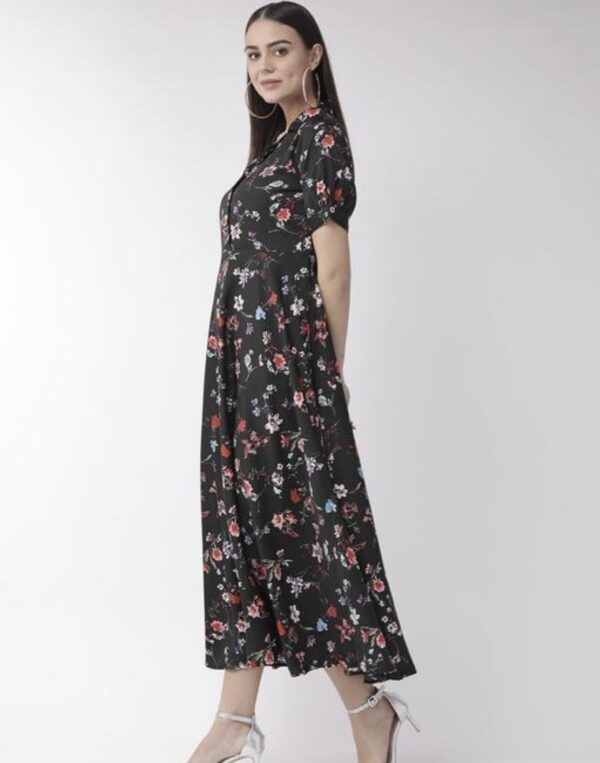 Collar Flower Print A- Line Dress - Image 11
