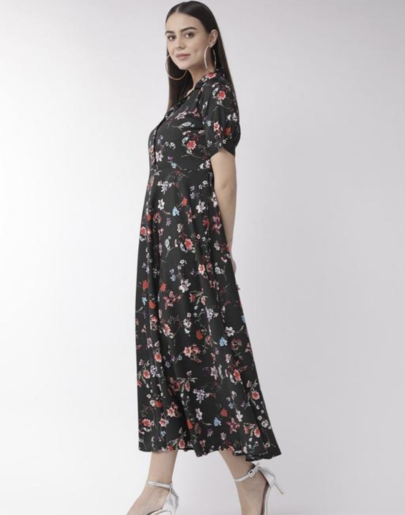 Collar Flower Print A- Line Dress - Image 11