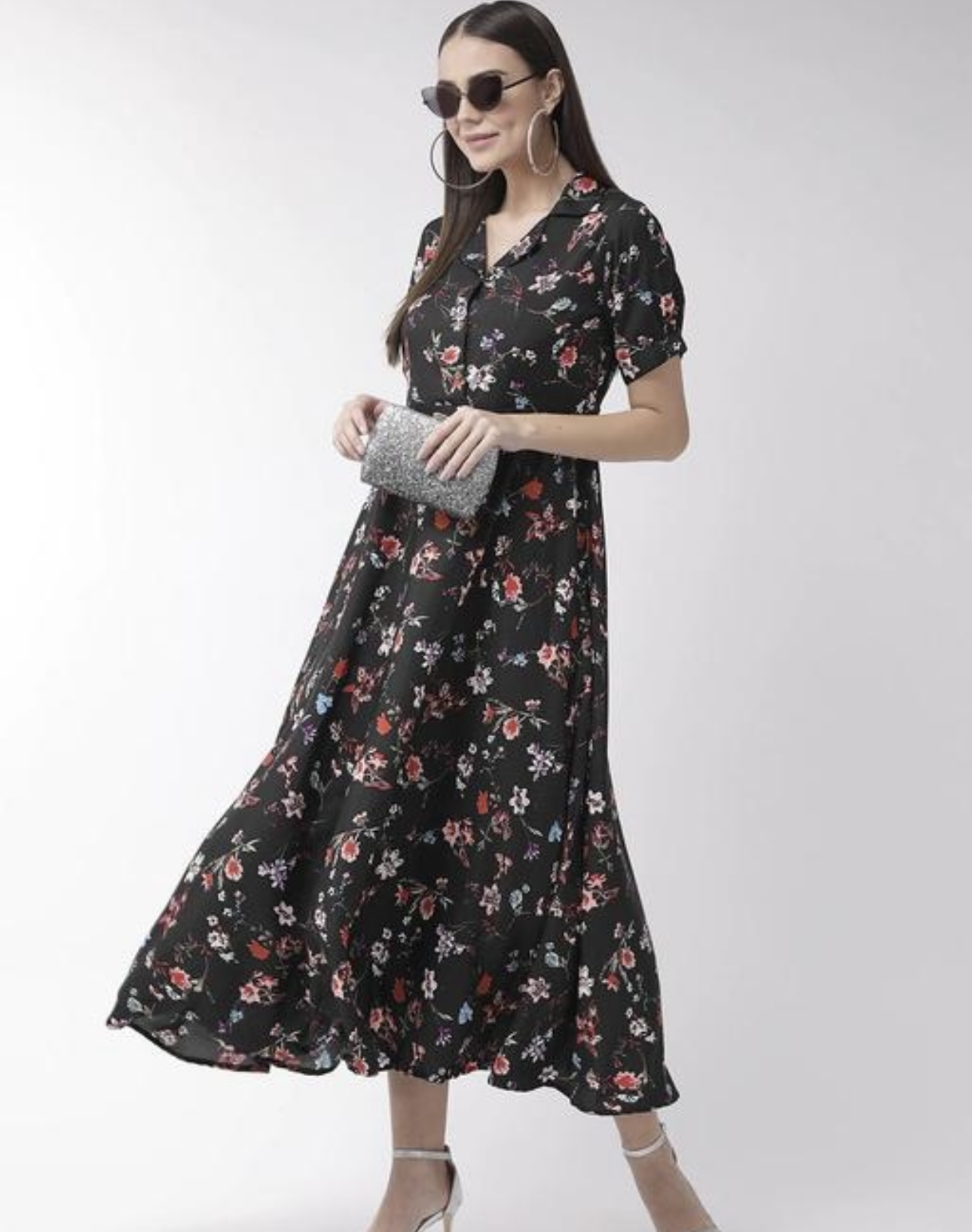 Collar Flower Print A- Line Dress - Image 3