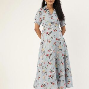 Collar Flower Print A- Line Dress - Image 2