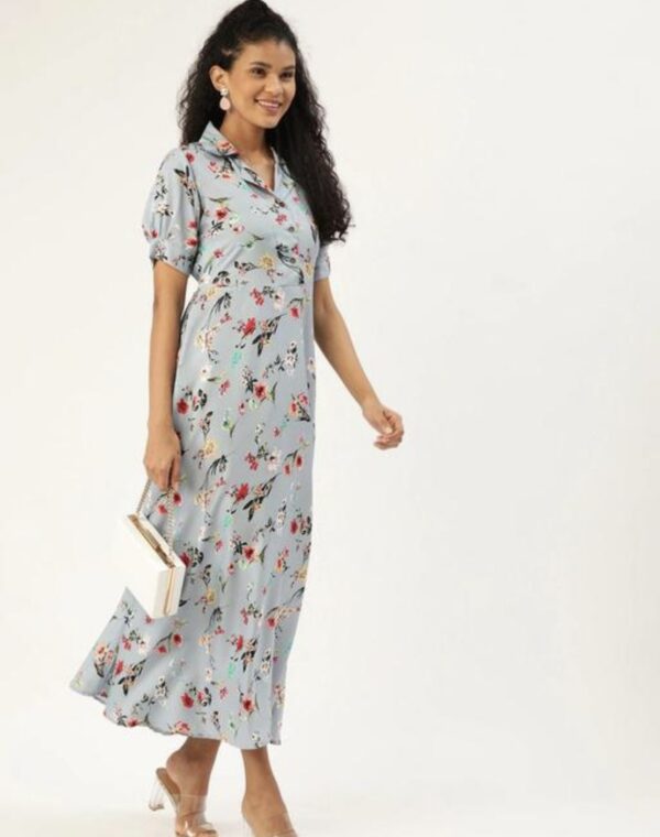 Collar Flower Print A- Line Dress - Image 9
