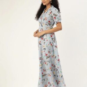 Collar Flower Print A- Line Dress - Image 7