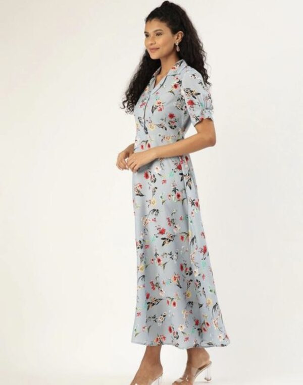 Collar Flower Print A- Line Dress - Image 7