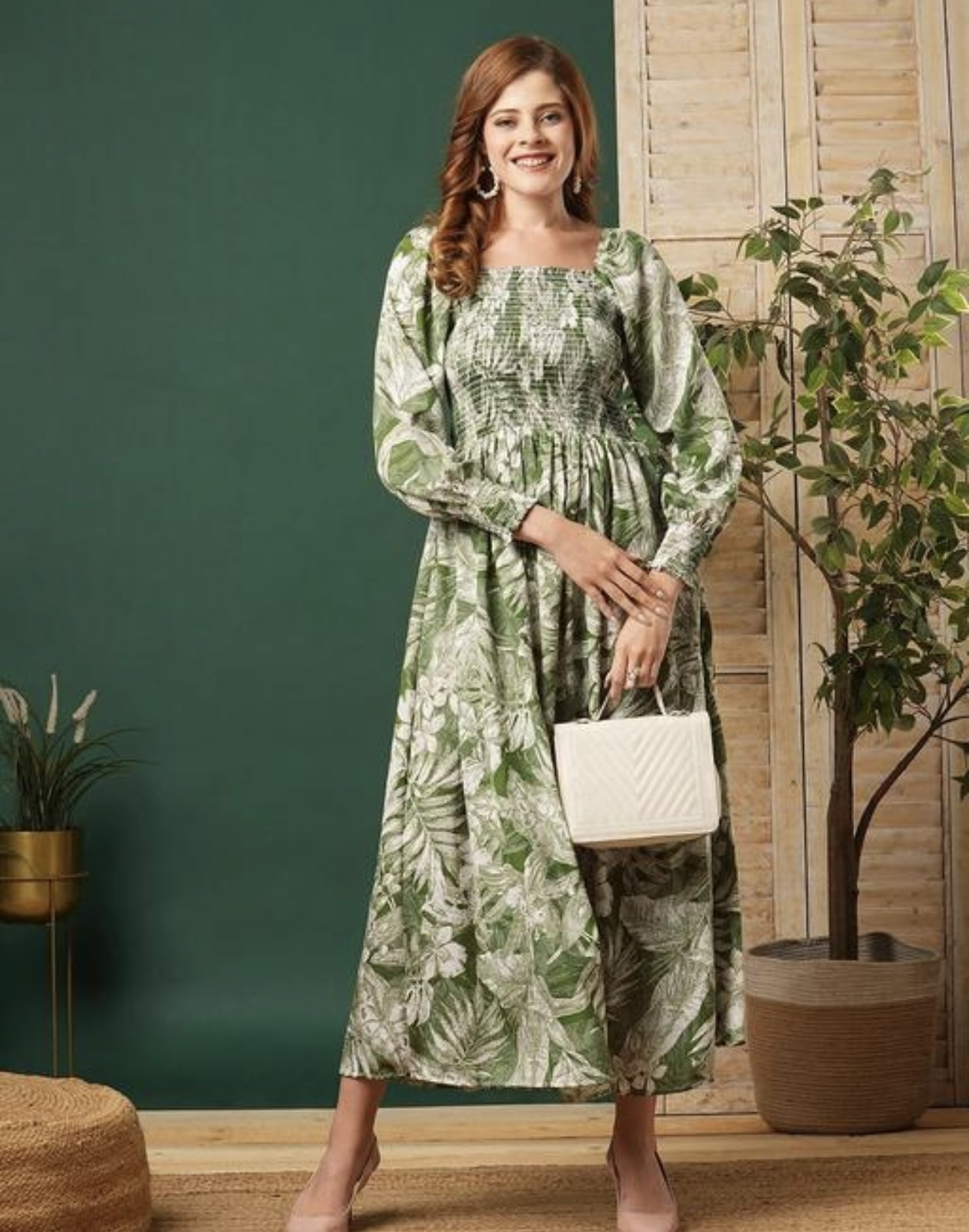 Elegant A - Line Puffed long Sleeves Dress - Image 1