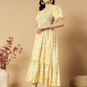 Classic Printed Puffed Sleeves Dress - Image 6
