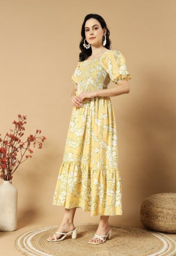 Classic Printed Puffed Sleeves Dress - Image 6