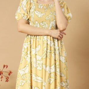 Classic Printed Puffed Sleeves Dress - Image 7