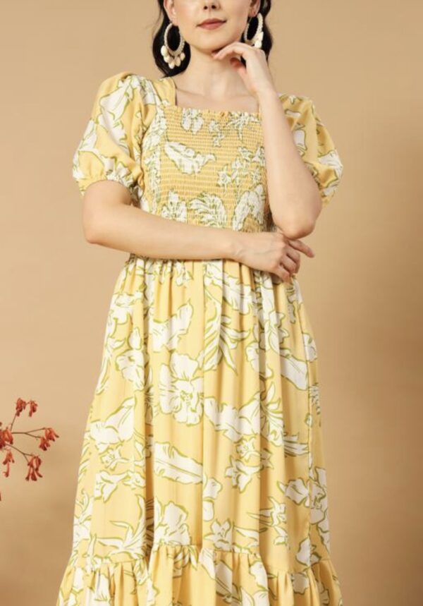Classic Printed Puffed Sleeves Dress - Image 7