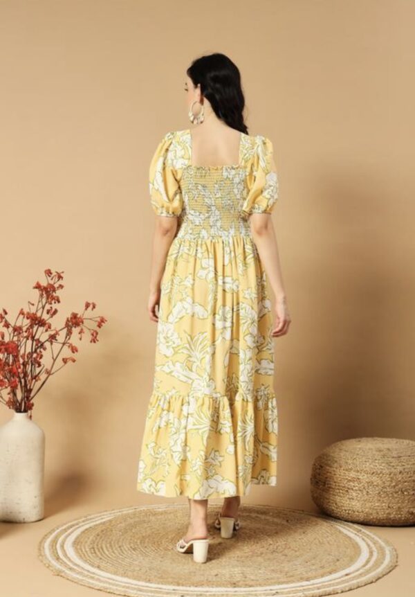 Classic Printed Puffed Sleeves Dress - Image 8