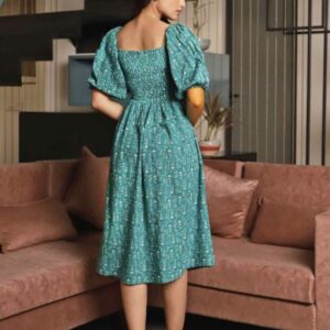 Classic Printed Puffed Sleeves Dress - Image 11