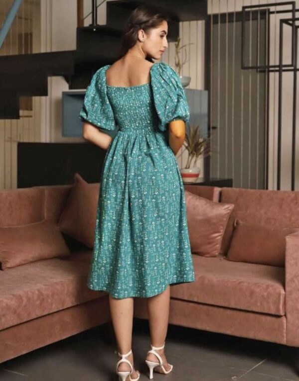 Classic Printed Puffed Sleeves Dress - Image 11