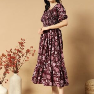 Classic Printed Puffed Sleeves Dress - Image 12