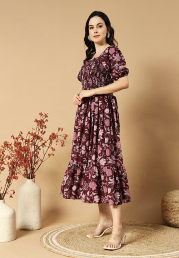 Classic Printed Puffed Sleeves Dress - Image 12