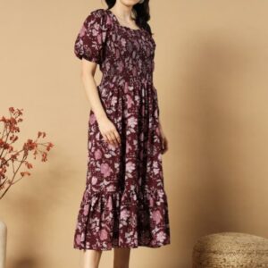 Classic Printed Puffed Sleeves Dress - Image 13