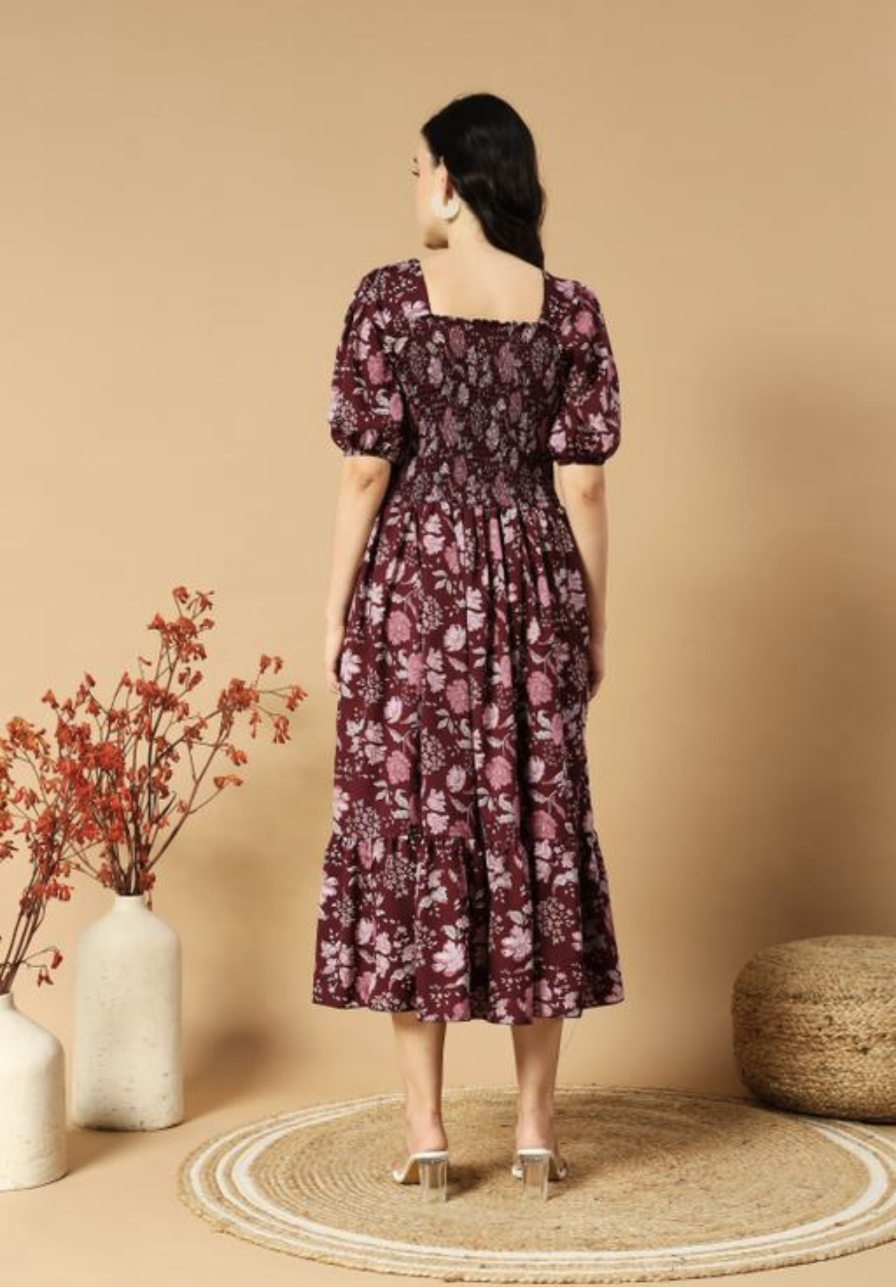 Classic Printed Puffed Sleeves Dress - Image 14