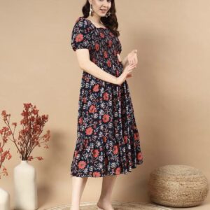 Classic Printed Puffed Sleeves Dress - Image 16